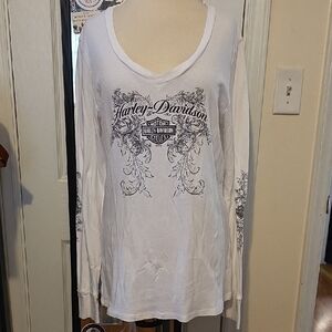 Harley-Davidson Women's White Long Sleeve Tee with Black Graphics